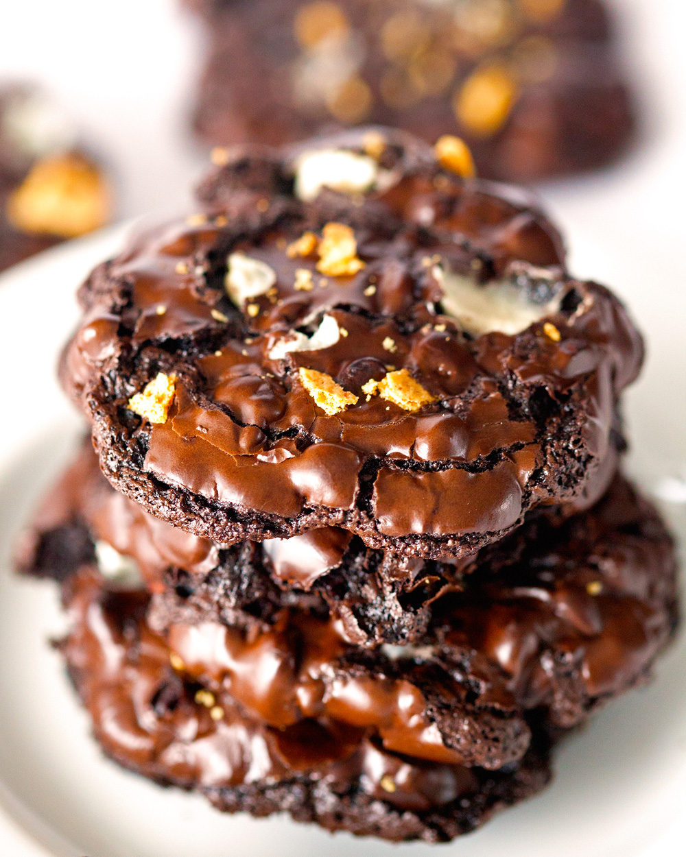 Flourless Double Chocolate Smore Cookies by Deliciously Yum!