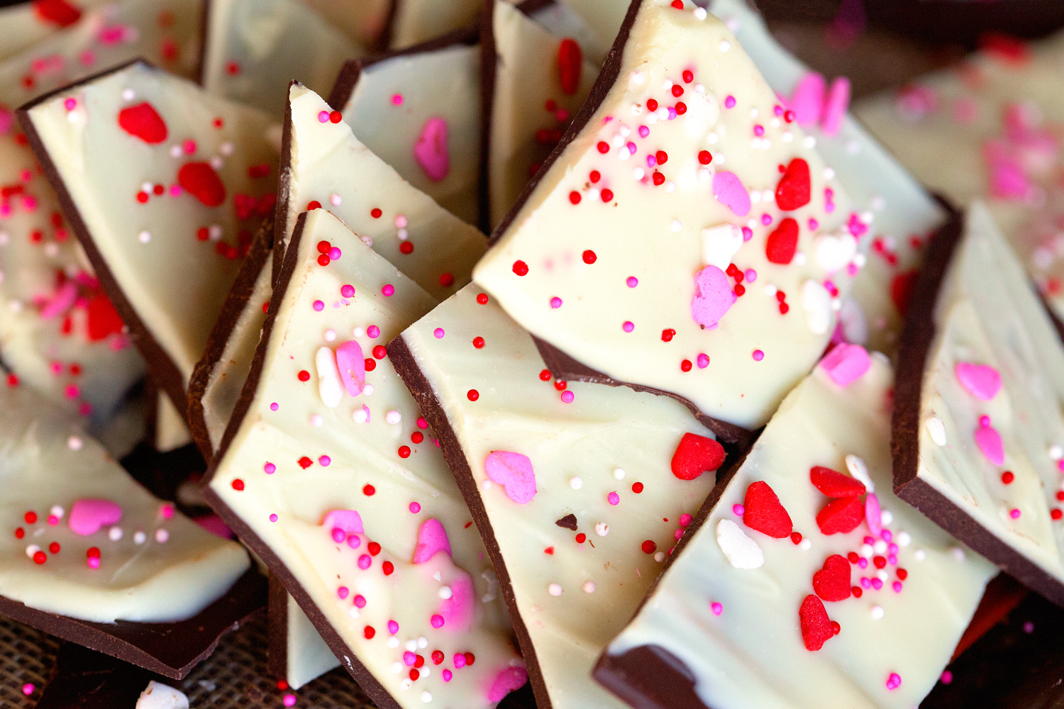 Cake Batter Valentine's Bark via Deliciously Yum!