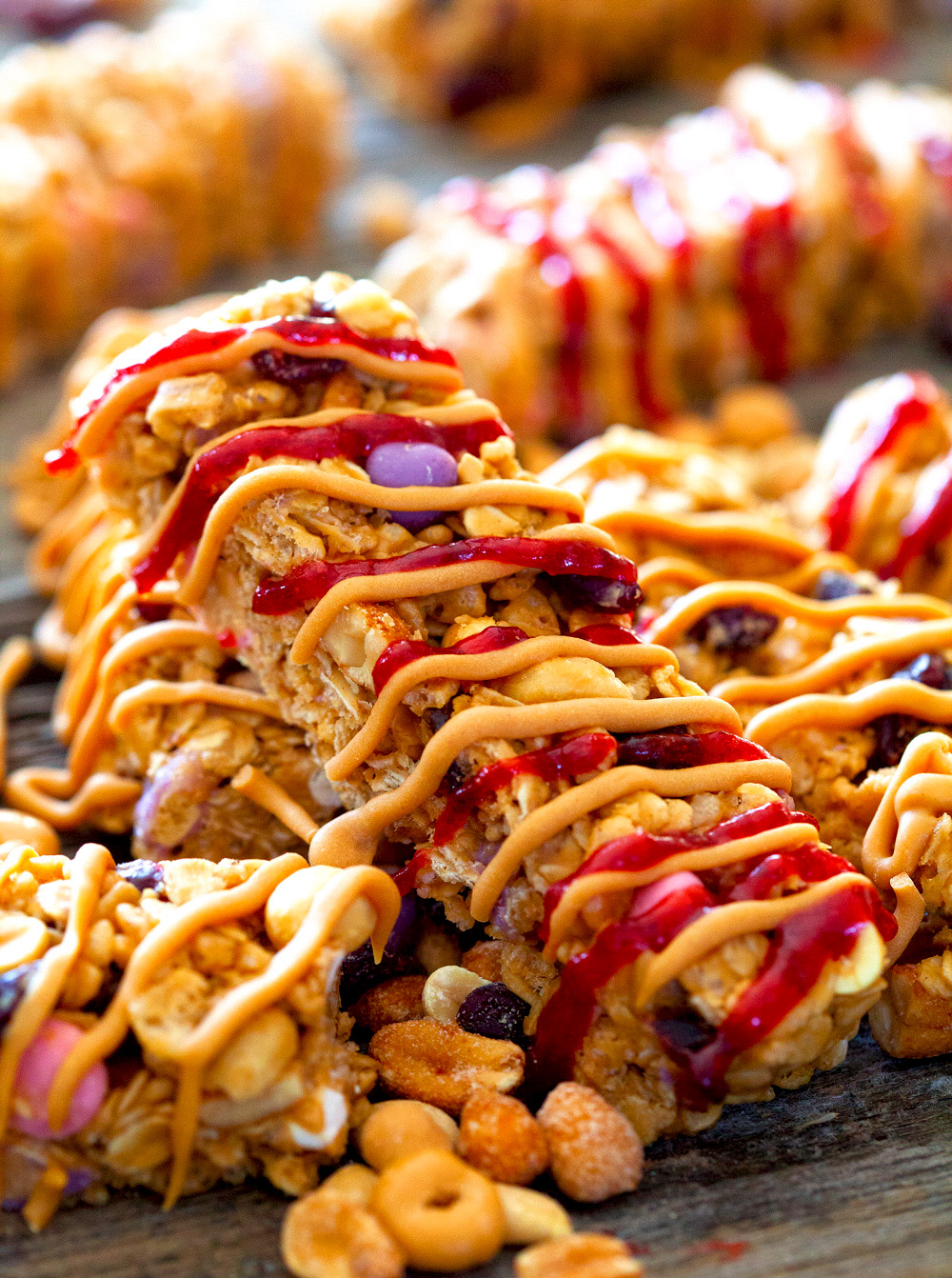 Peanut Butter and Jelly Granola Bars by Deliciously Yum!