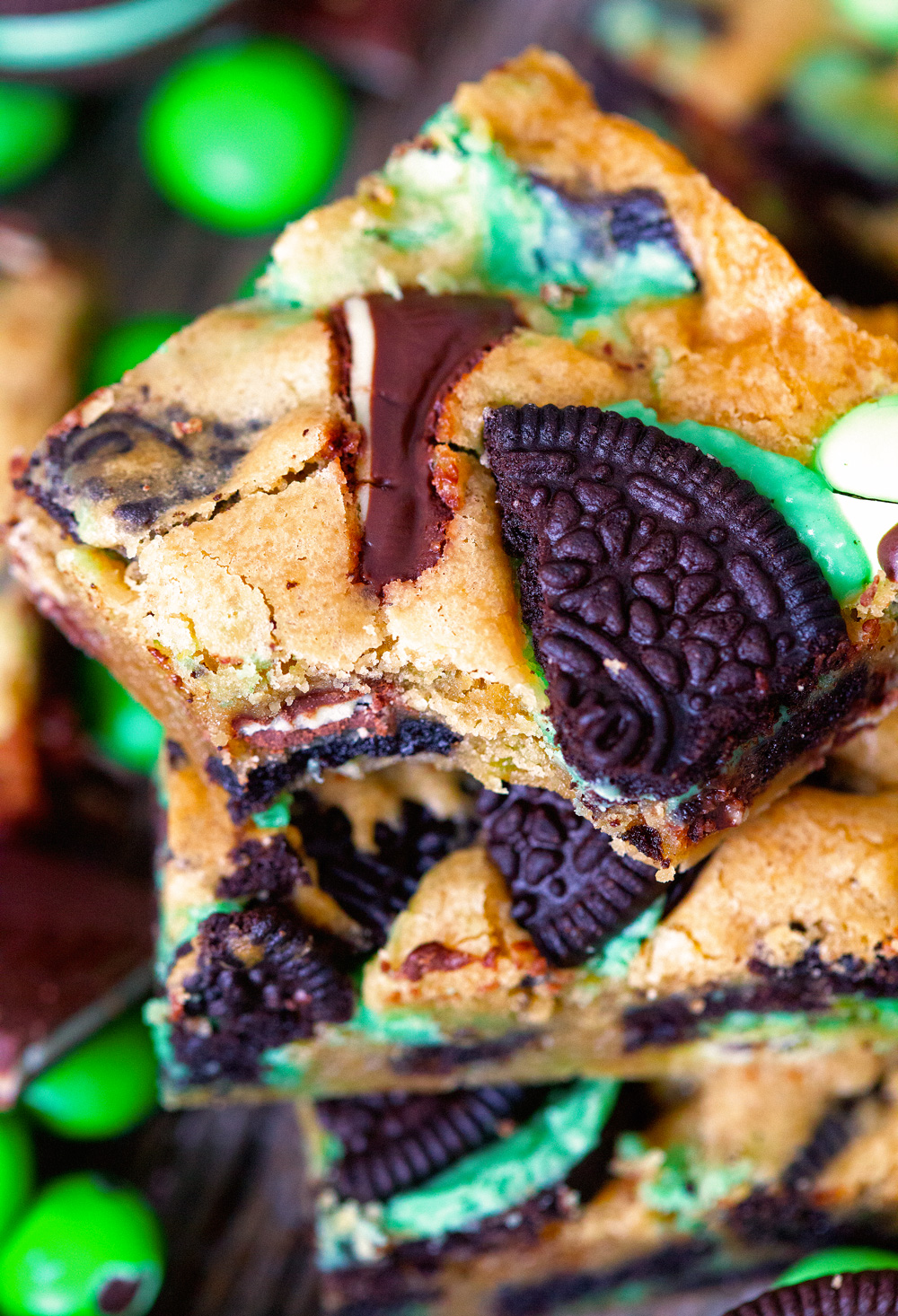 No-Fail Triple Chocolate and Mint Blondies via Deliciously Yum!
