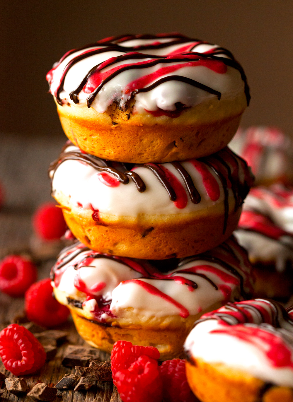 glazed-dark-chocolate-raspberry-doughnuts