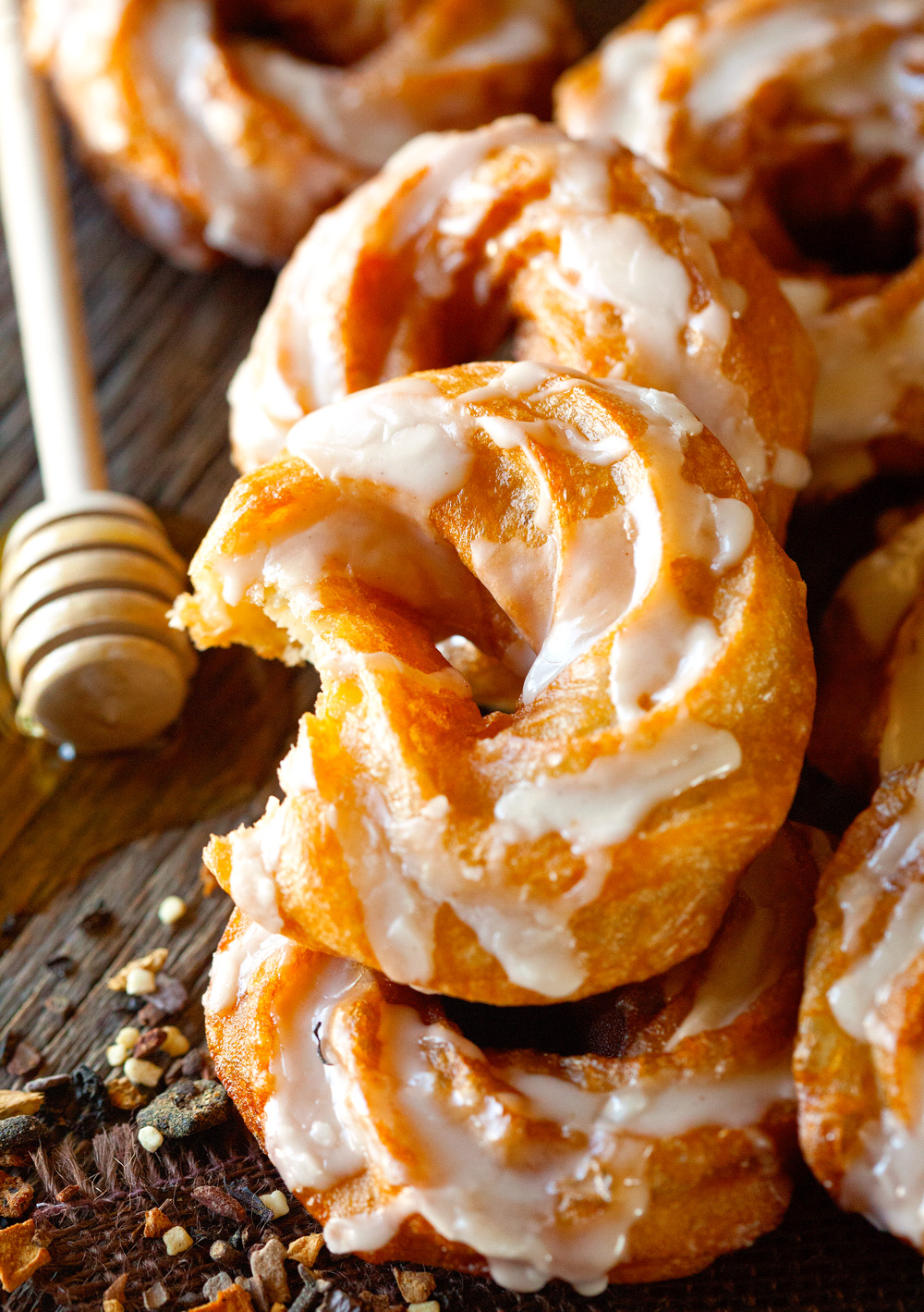 pumpkin-spice-brulee-crullers-with-a-drippy-honey-&-spice-glaze