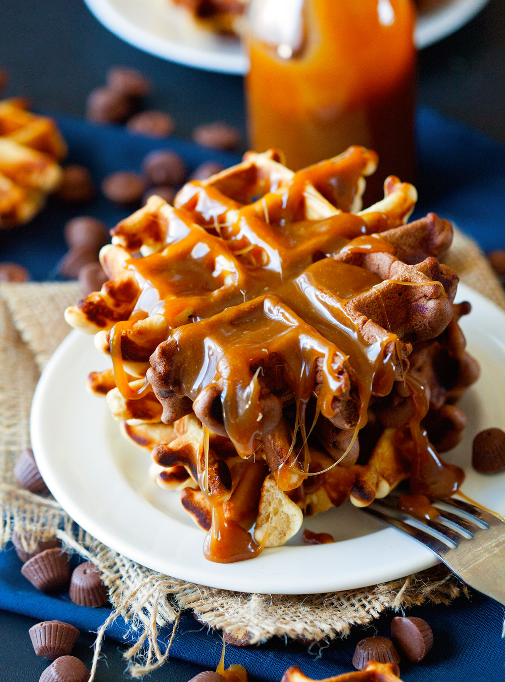 Peanut Butter Cup Doughnut Waffles by Deliciously Yum