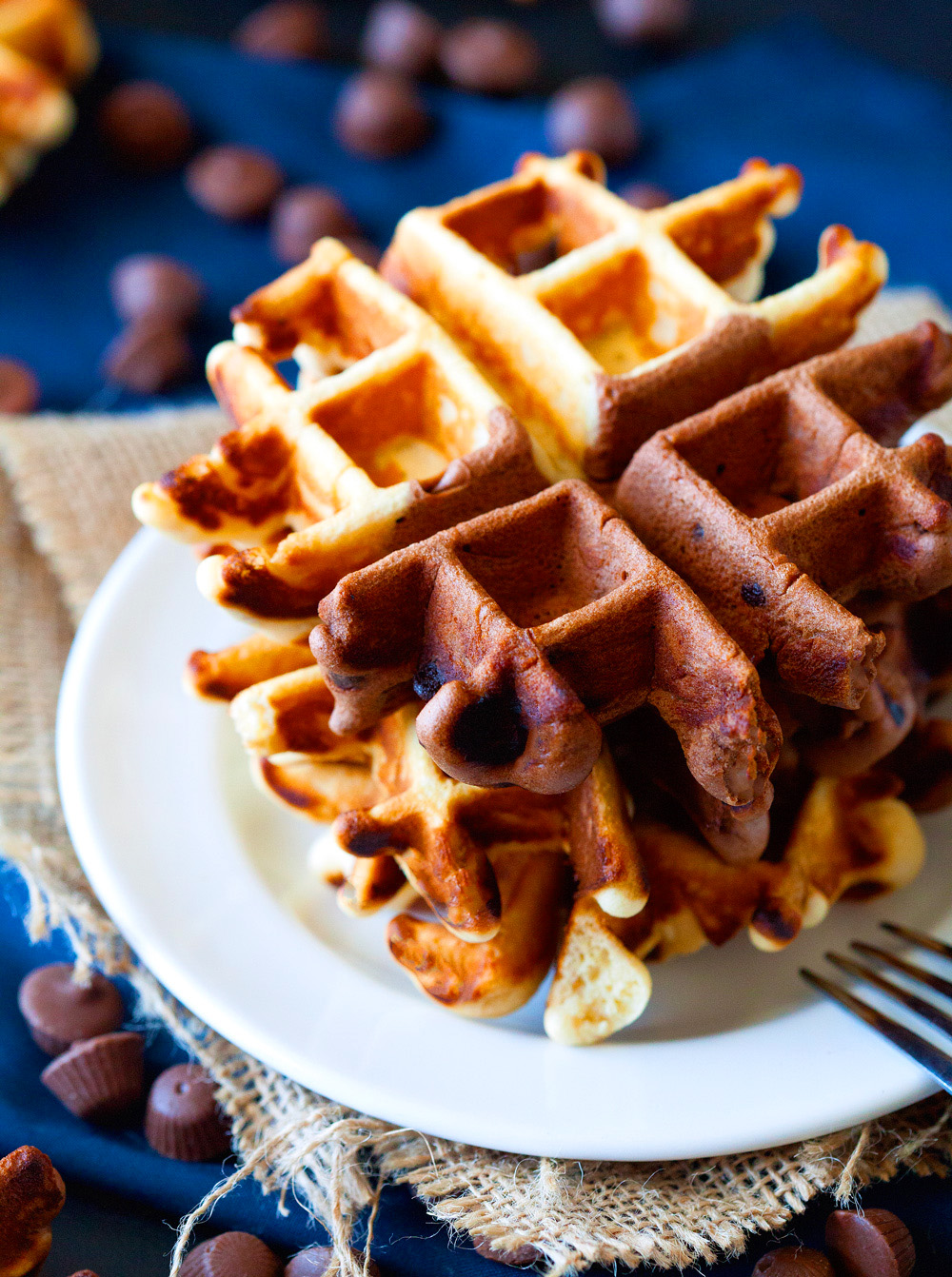 Peanut Butter Cup Doughnut Waffles by Deliciously Yum