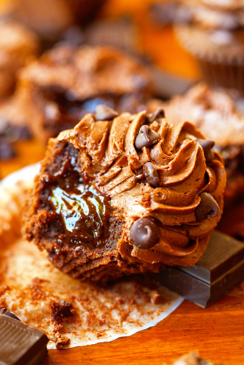 Chocolate Frosted Molten Lava Cupcakes